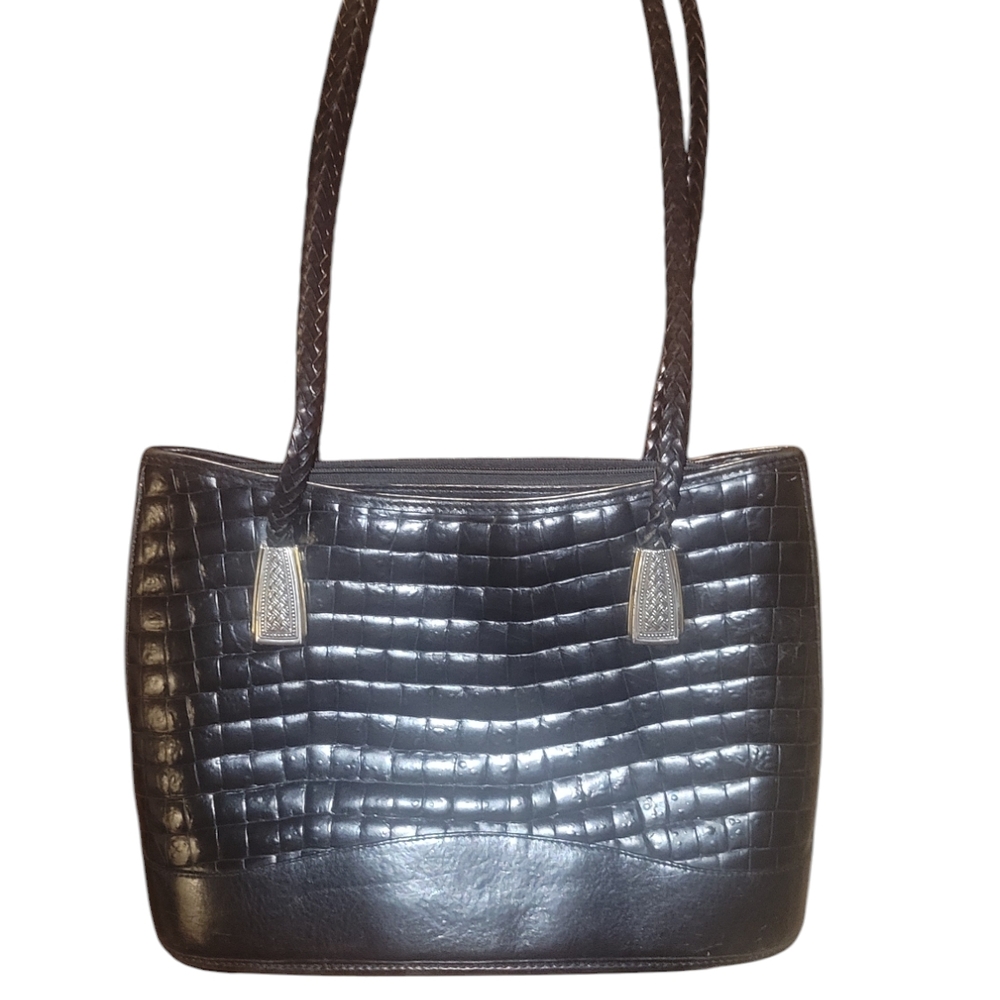 Brighton - Elegant Black Leather -  Crocodile Embossed Tote Bag ☆ EUC